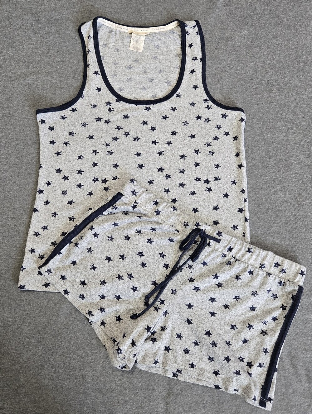 Lucky Brand Sleep Set Size Small Shorts And Tank Top Grey With Navy Blue Stars